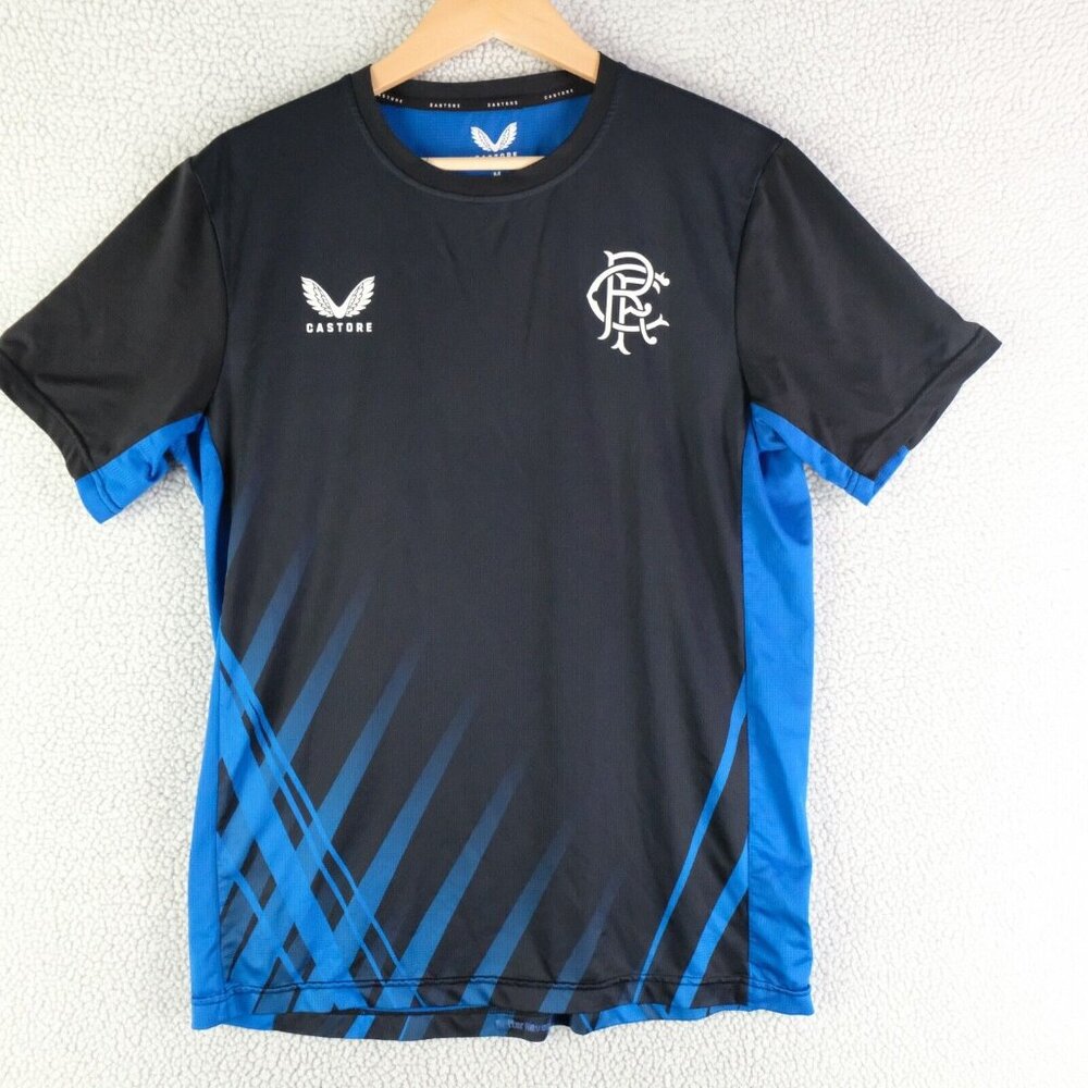 Rangers Football Club RFC T Shirt Mens Medium Black Blue  Castore Athletic